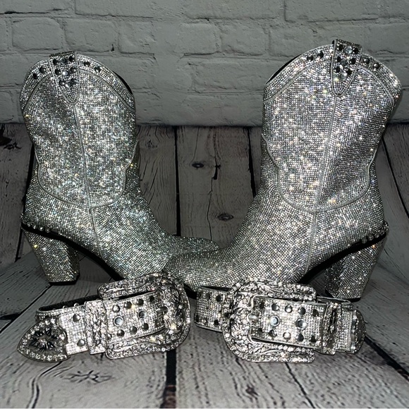 Club Exx Dolls Kill Icy Sheriff Shine Rhinestone Embellished Cowboy Boots - Picture 17 of 17